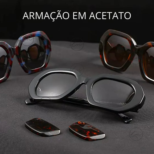 Óculos Hexagonal: Design Geométrico e Estilo Único,os óculos hexagonal feminino se destacam pelo formato moderno e marcante, perfeitos para quem busca originalidade, proteção UV e um visual autêntico. Envio Rápido e Fácil, embalagem personalizada.