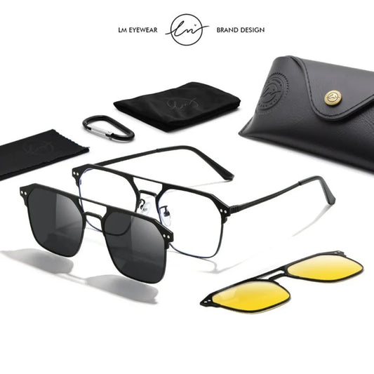 Óculos Clip On: Praticidade 2 em 1,descubra os Óculos Clip On, que unem armação de grau e lente solar em um único acessório. Práticos e versáteis, oferecem proteção UV e estilo com troca rápida das lentes. Envio Rápido e Fácil, com embalagem personalizada
